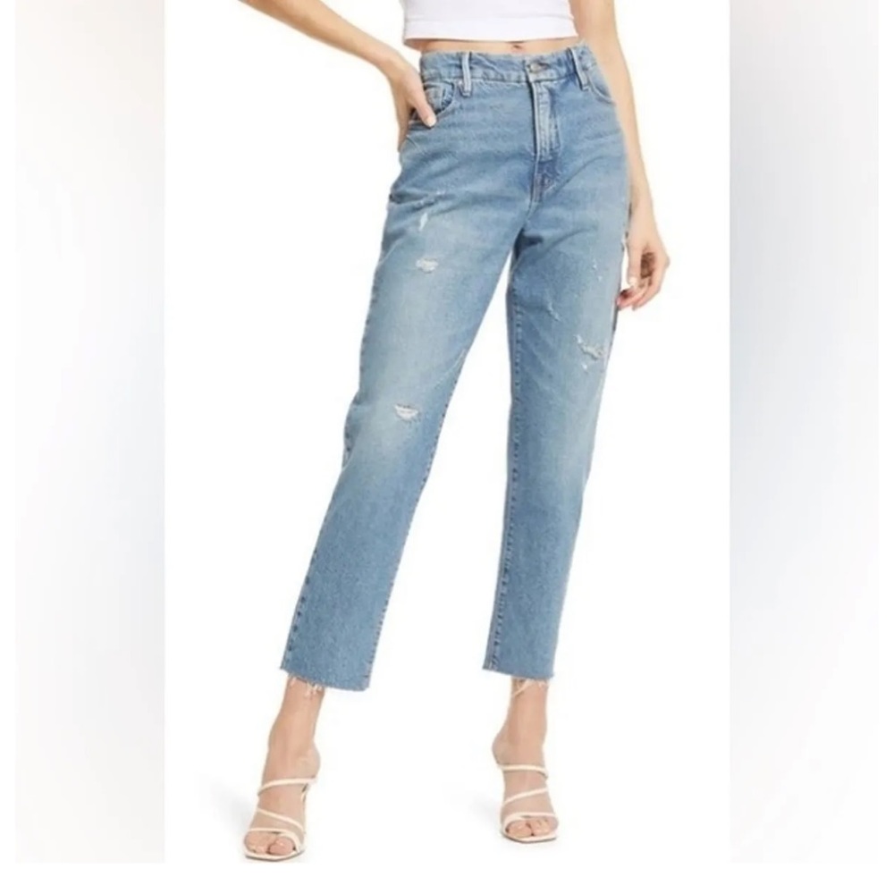 Good American NWT Good Classic Distressed Weekender Straight Leg Jeans